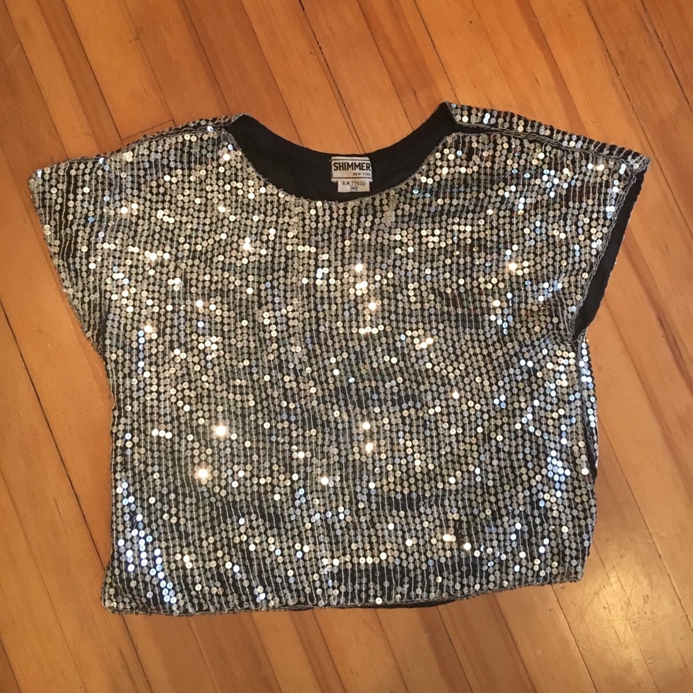 Cropped silver sequin vintage shirt